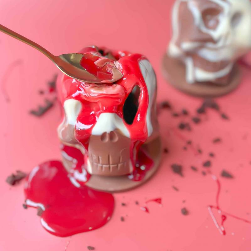 Skull Brownie Bomb with Blood Red Caramel