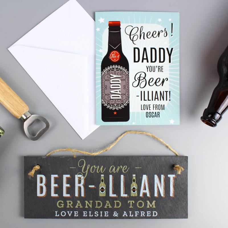 Personalised Beer-illiant Hanging Slate Plaque