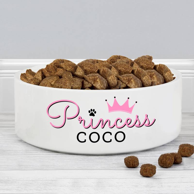 Personalised 'Princess' 14cm Medium Ceramic White Pet Bowl