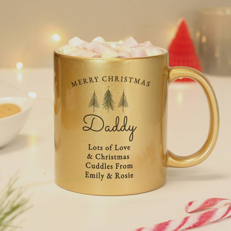 Personalised Christmas Tree Gold Glitter Mug