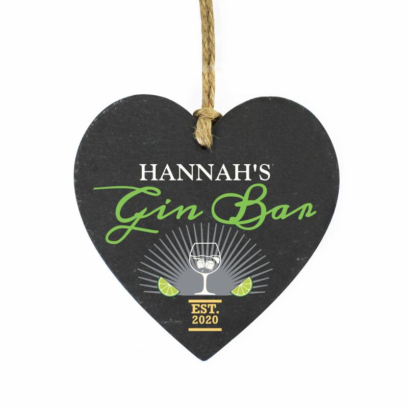 Personalised Gin Bar Slate Heart Decoration