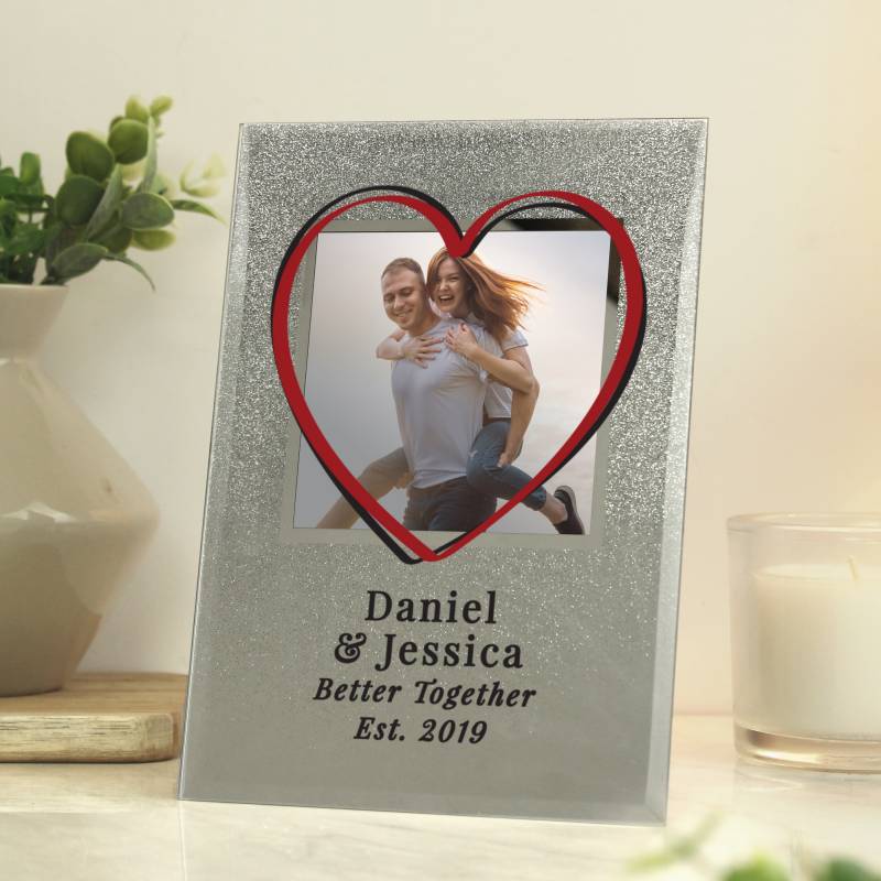 Personalised Heart 4x4 Glitter Glass Photo Frame