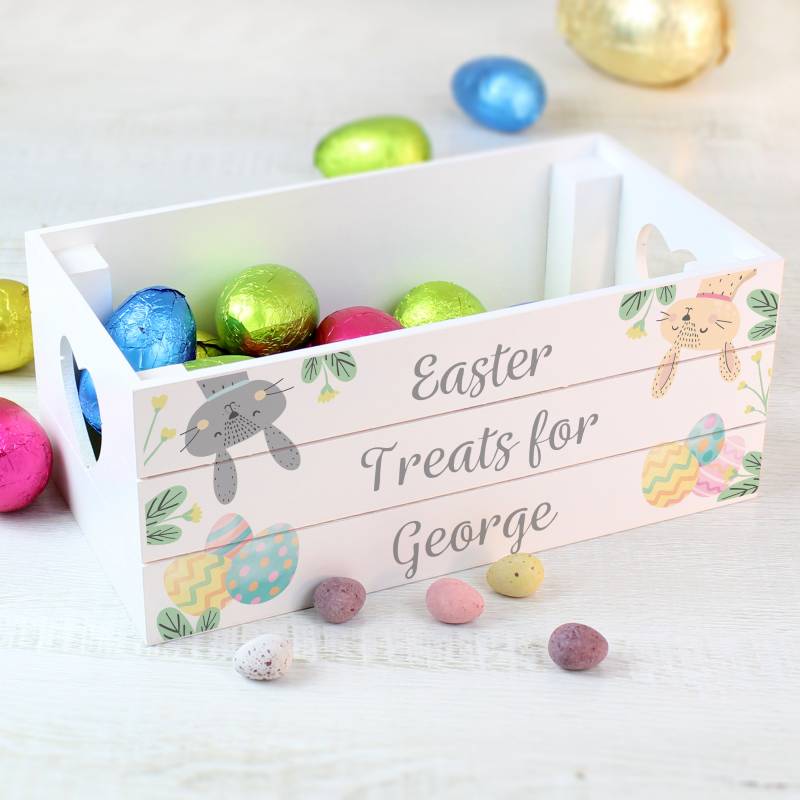 Personalised Easter White Wooden Crate