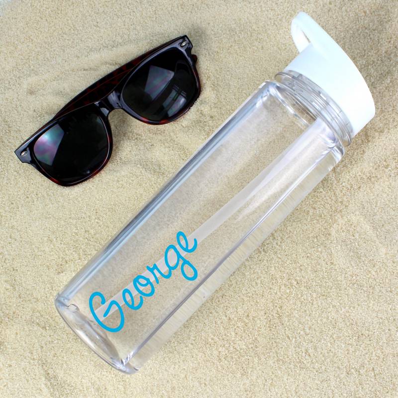 Personalised Blue Text Name Island Water Bottle