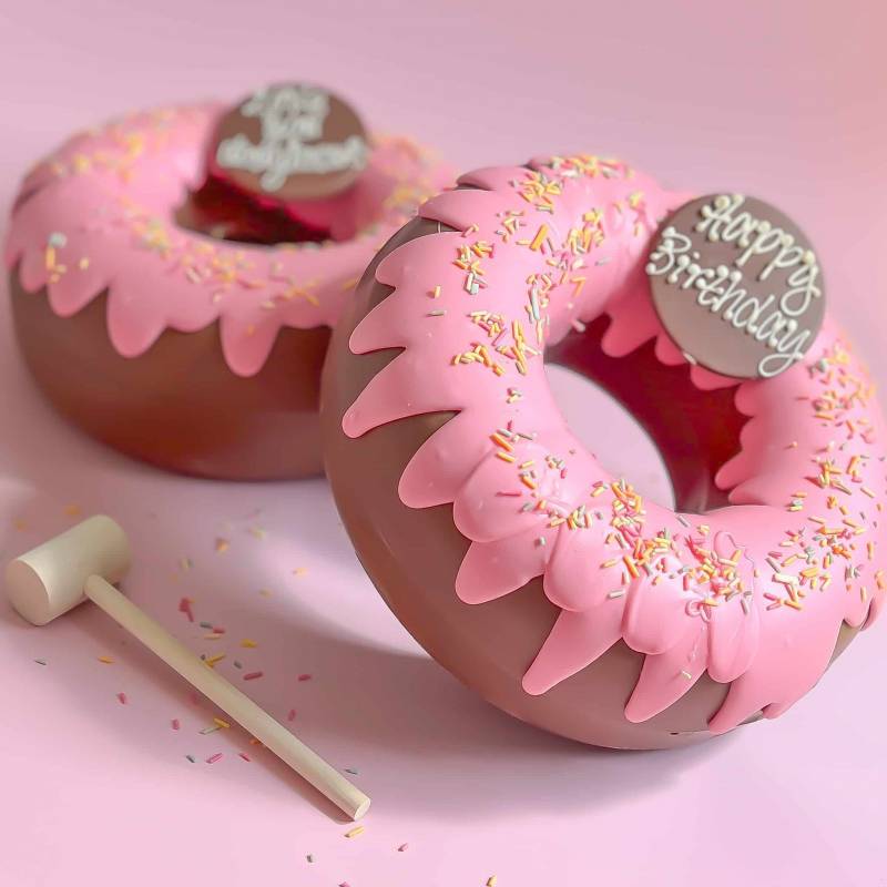 Personalised 1KG Giant Pink Chocolate Smash Doughnut